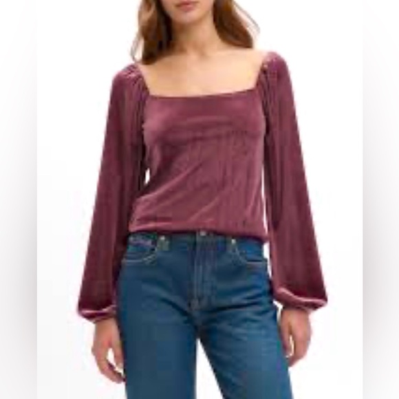 Velour Squareneck Gap Top NWT, Maroon Color, Small, Perfect Condition - Picture 3 of 6